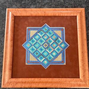 Geometric Blue and Brown Framed Art